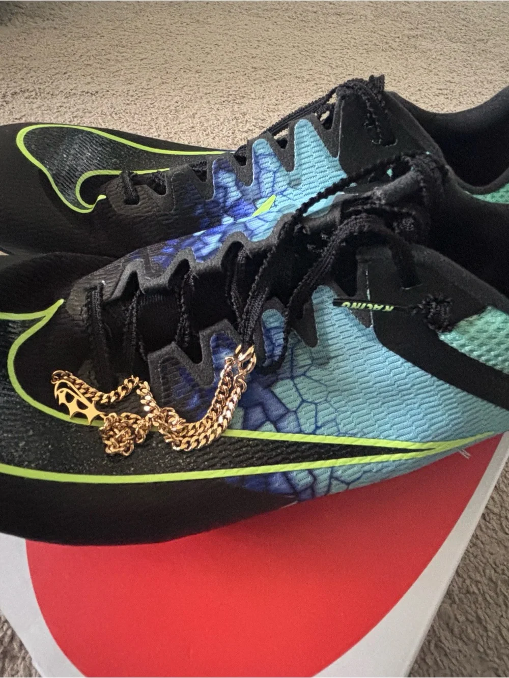 Nike Racing Spikes - Teal, Black & Neon Yellow